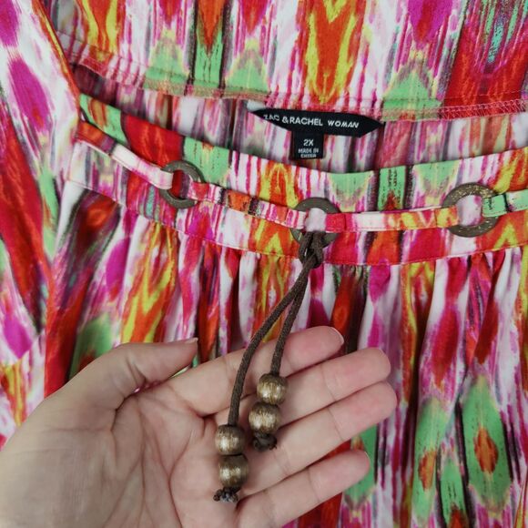 Zac & Rachel Bohemian Blouse Beaded Square Neckline Multicolor Woman Size 2X - Picture 8 of 9